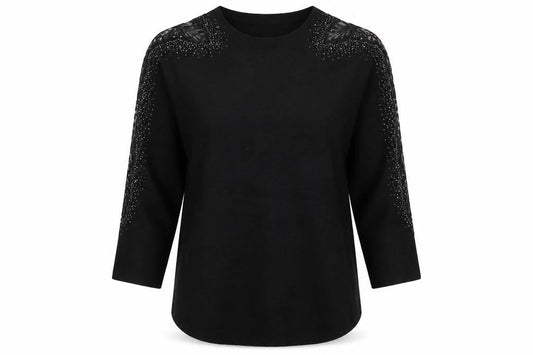 Donna Lewis Women’s Black Beaded Pullover Jumper S Crew Neck Knit