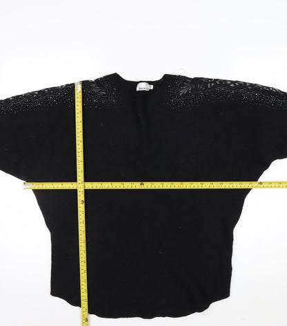 Donna Lewis Women’s Black Beaded Pullover Jumper S Crew Neck Knit