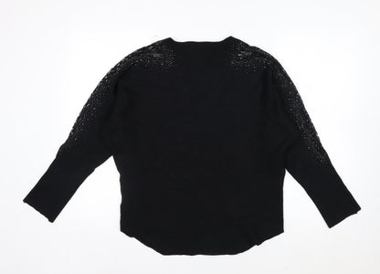 Donna Lewis Women’s Black Beaded Pullover Jumper S Crew Neck Knit
