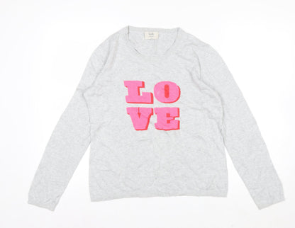 Hush Womens Grey Love Crew Neck Cotton Modal Pullover Jumper XS