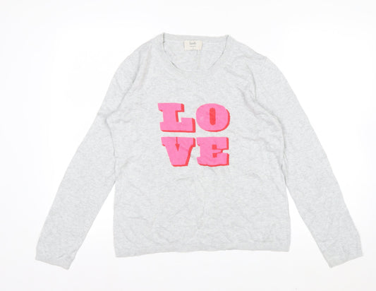 Hush Womens Grey Love Crew Neck Cotton Modal Pullover Jumper XS