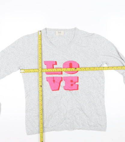 Hush Womens Grey Love Crew Neck Cotton Modal Pullover Jumper XS