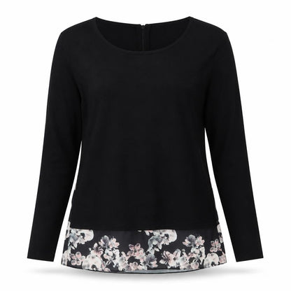 Coast Women Black Floral Hem Pullover Jumper Size S