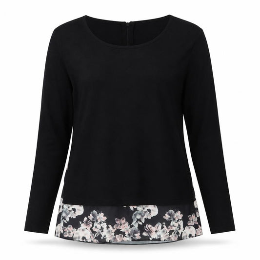 Coast Women Black Floral Hem Pullover Jumper Size S