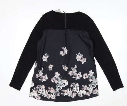 Coast Women Black Floral Hem Pullover Jumper Size S