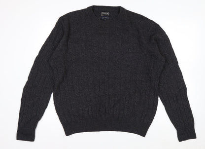 Howick Men’s Grey Lambswool Cable Knit Crew Neck Jumper L