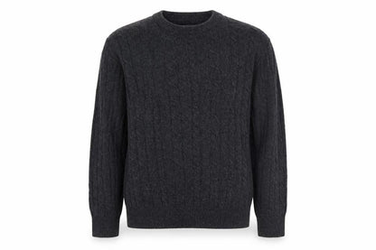 Howick Men’s Grey Lambswool Cable Knit Crew Neck Jumper L