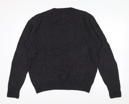 Howick Men’s Grey Lambswool Cable Knit Crew Neck Jumper L