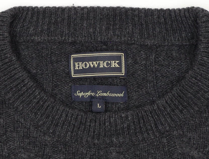 Howick Men’s Grey Lambswool Cable Knit Crew Neck Jumper L