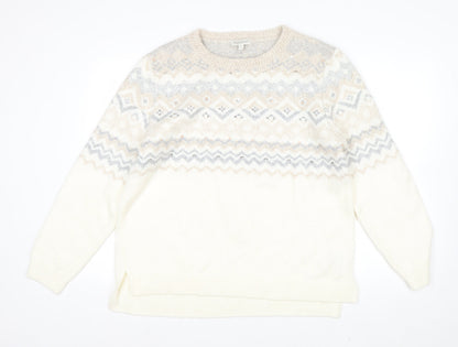 Monsoon Women Ivory Fair Isle Sequin Knit Jumper XL