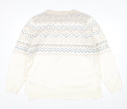Monsoon Women Ivory Fair Isle Sequin Knit Jumper XL