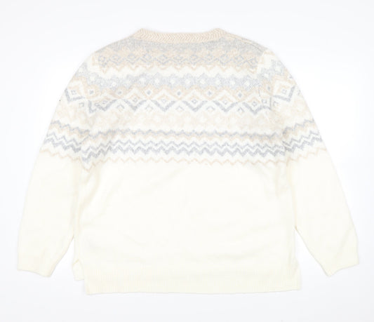 Monsoon Women Ivory Fair Isle Sequin Knit Jumper XL