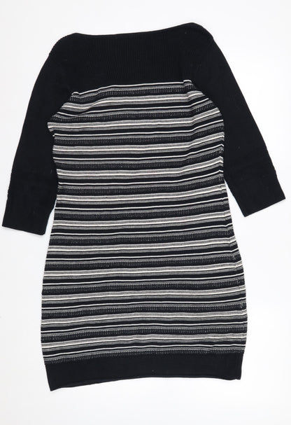 Monsoon Women’s Black Striped Cotton Jumper Dress Size 12