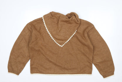 Zara Women Brown Lace Trim V-Neck Knit Jumper Size L