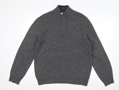Hackett London Men's Grey Lambswool 1/2 Zip Jumper Size L