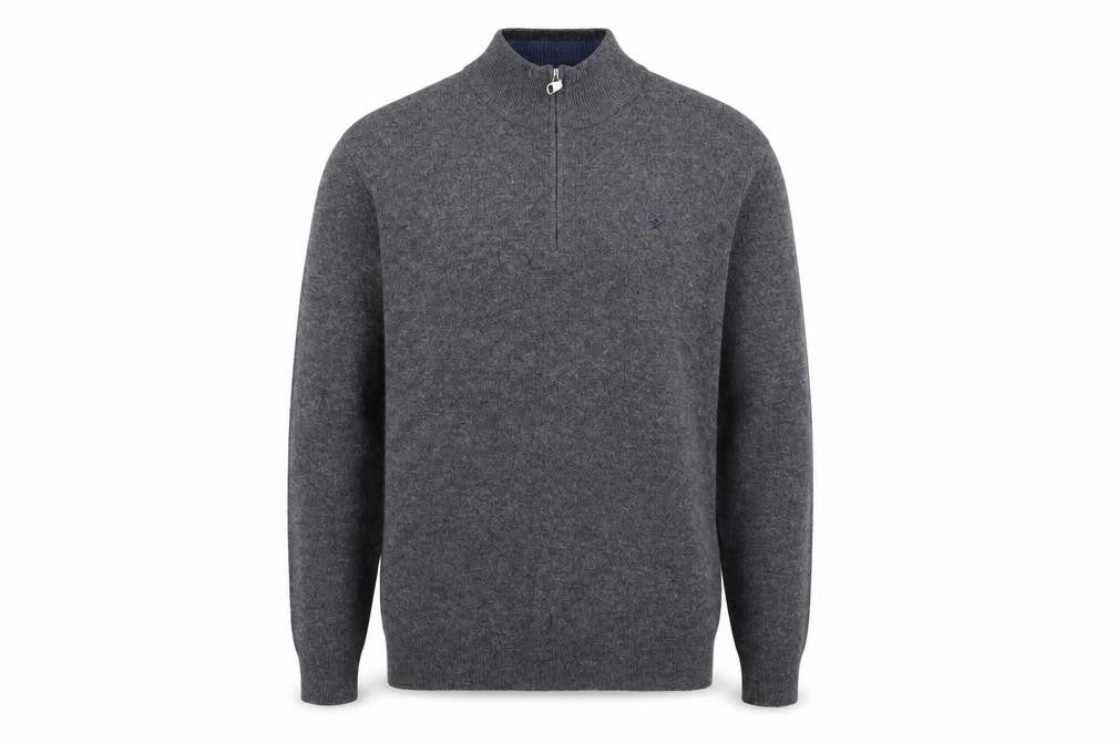 Hackett London Men's Grey Lambswool 1/2 Zip Jumper Size L