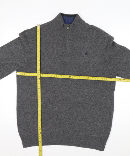 Hackett London Men's Grey Lambswool 1/2 Zip Jumper Size L