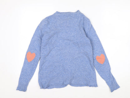 Arabella & Addison Women Blue Heart Elbow Cardigan Size 10 Wool Mix