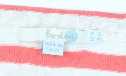 Boden Women’s Pink White Striped Linen Cotton V-Neck Cardigan Size 14