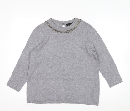 Paul Costelloe Women Grey Crew Neck Jumper Size 16 Cashmere Blend