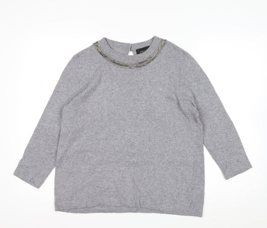 Paul Costelloe Women Grey Crew Neck Jumper Size 16 Cashmere Blend