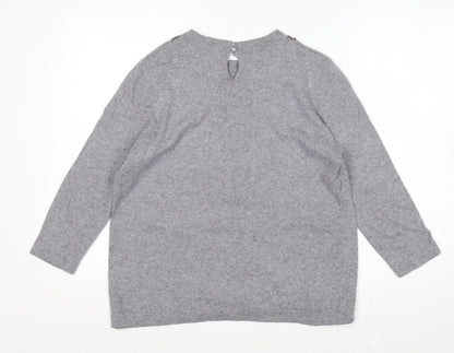 Paul Costelloe Women Grey Crew Neck Jumper Size 16 Cashmere Blend