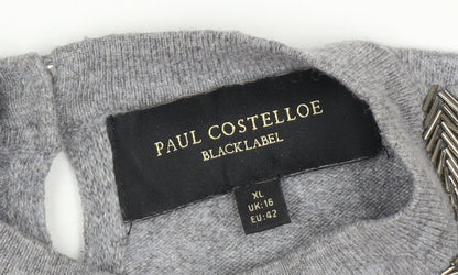 Paul Costelloe Women Grey Crew Neck Jumper Size 16 Cashmere Blend