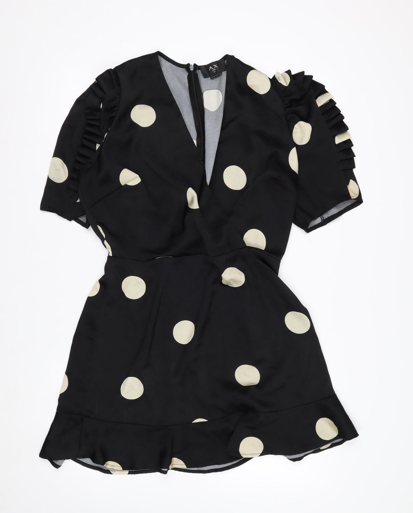 AX Paris Women's Black Polka Dot Wrap Dress Size 14 Short Sleeve