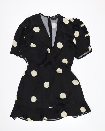 AX Paris Women's Black Polka Dot Wrap Dress Size 14 Short Sleeve