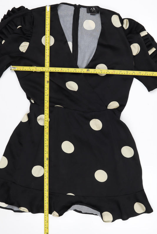 AX Paris Women's Black Polka Dot Wrap Dress Size 14 Short Sleeve