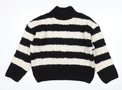 Stradivarius Women's Black White Striped High Neck Knit Jumper S