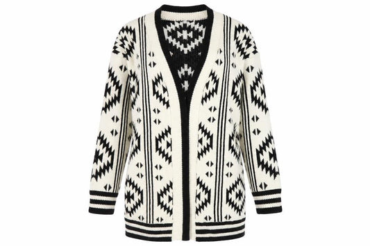 Klass Womens Black & Ivory Aztec Knit Cardigan Small