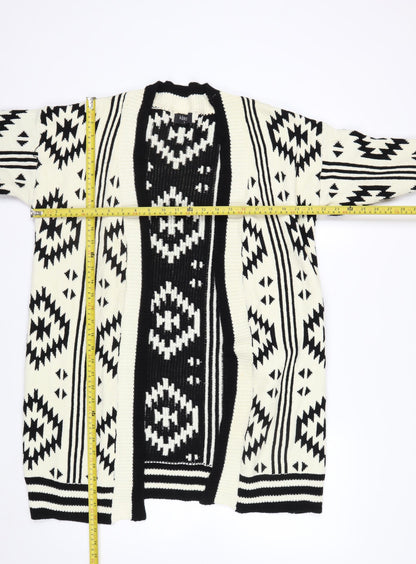Klass Womens Black & Ivory Aztec Knit Cardigan Small