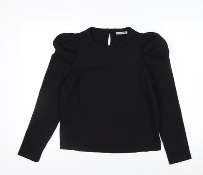 Zara Women Black Puff Sleeve Long Sleeve Woven Blouse Size S