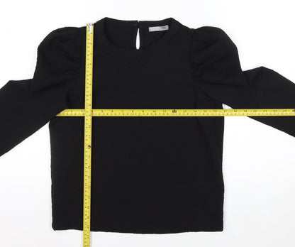 Zara Women Black Puff Sleeve Long Sleeve Woven Blouse Size S