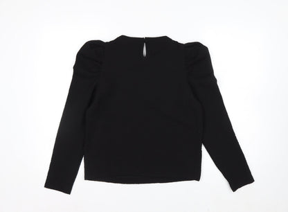 Zara Women Black Puff Sleeve Long Sleeve Woven Blouse Size S