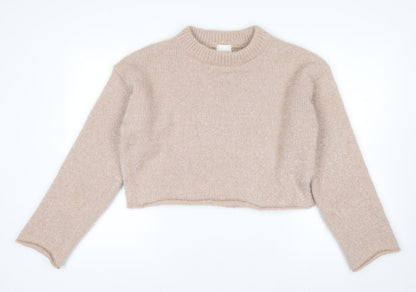 H&M Women’s Beige Crew Neck Knit Pullover Jumper Size S