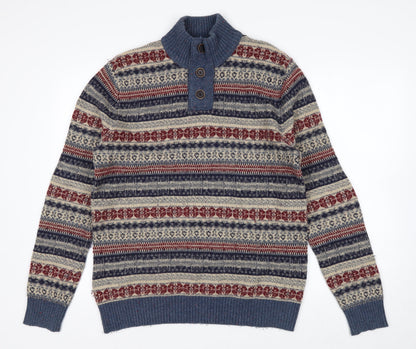 Mantaray Men's Multicoloured Fair Isle Henley Wool Jumper M