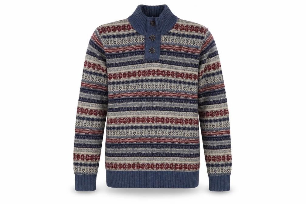 Mantaray Men's Multicoloured Fair Isle Henley Wool Jumper M