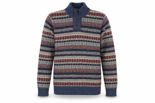 Mantaray Men's Multicoloured Fair Isle Henley Wool Jumper M