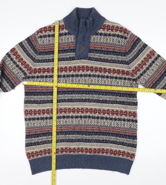 Mantaray Men's Multicoloured Fair Isle Henley Wool Jumper M
