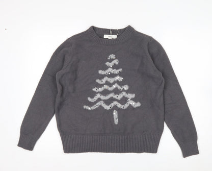 Marks and Spencer Women's Grey Sequin Christmas Jumper Size S