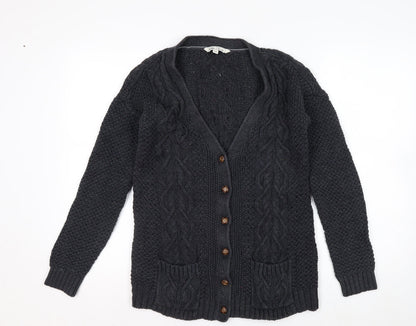 Fat Face Women's Black Size 12 Cable Knit Wool Blend Cardigan