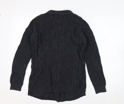Fat Face Women's Black Size 12 Cable Knit Wool Blend Cardigan