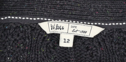 Fat Face Women's Black Size 12 Cable Knit Wool Blend Cardigan