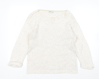 Fat Face Women's Ivory Cotton Open-Knit Jumper Size 8
