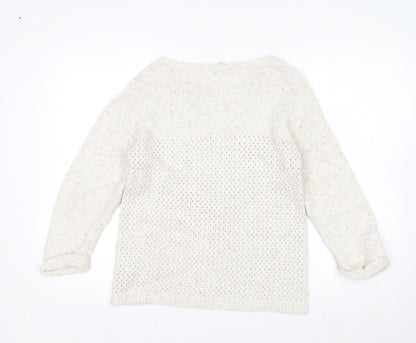 Fat Face Women's Ivory Cotton Open-Knit Jumper Size 8