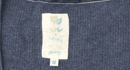 Monsoon Women’s Blue Embroidered Bird Cotton Wool V-Neck Cardigan Size 12