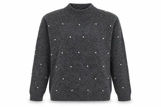 Warehouse Womens Grey Beaded Mock Neck Knit Jumper Size 12