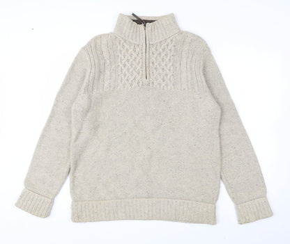 Mantaray Mens Beige Cable Knit 1/4 Zip Jumper Size M Wool Blend
